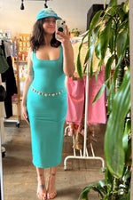 Aqua Square Neck Midi Dress