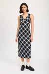Navy Plaid Maxi Dress