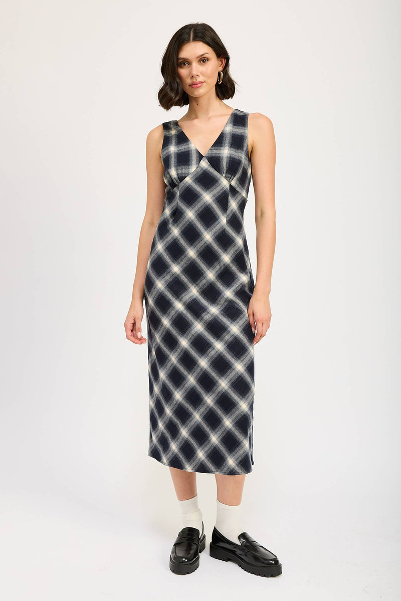 Navy Plaid Maxi Dress
