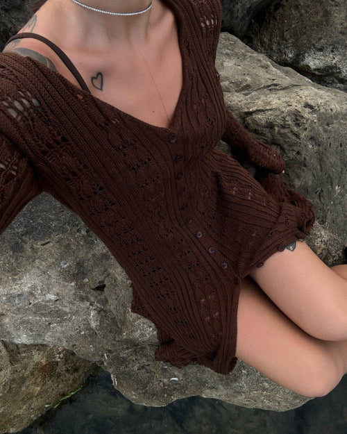 Brown Ruffle Hem Maxi Cardigan