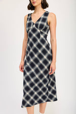 Navy Plaid Maxi Dress