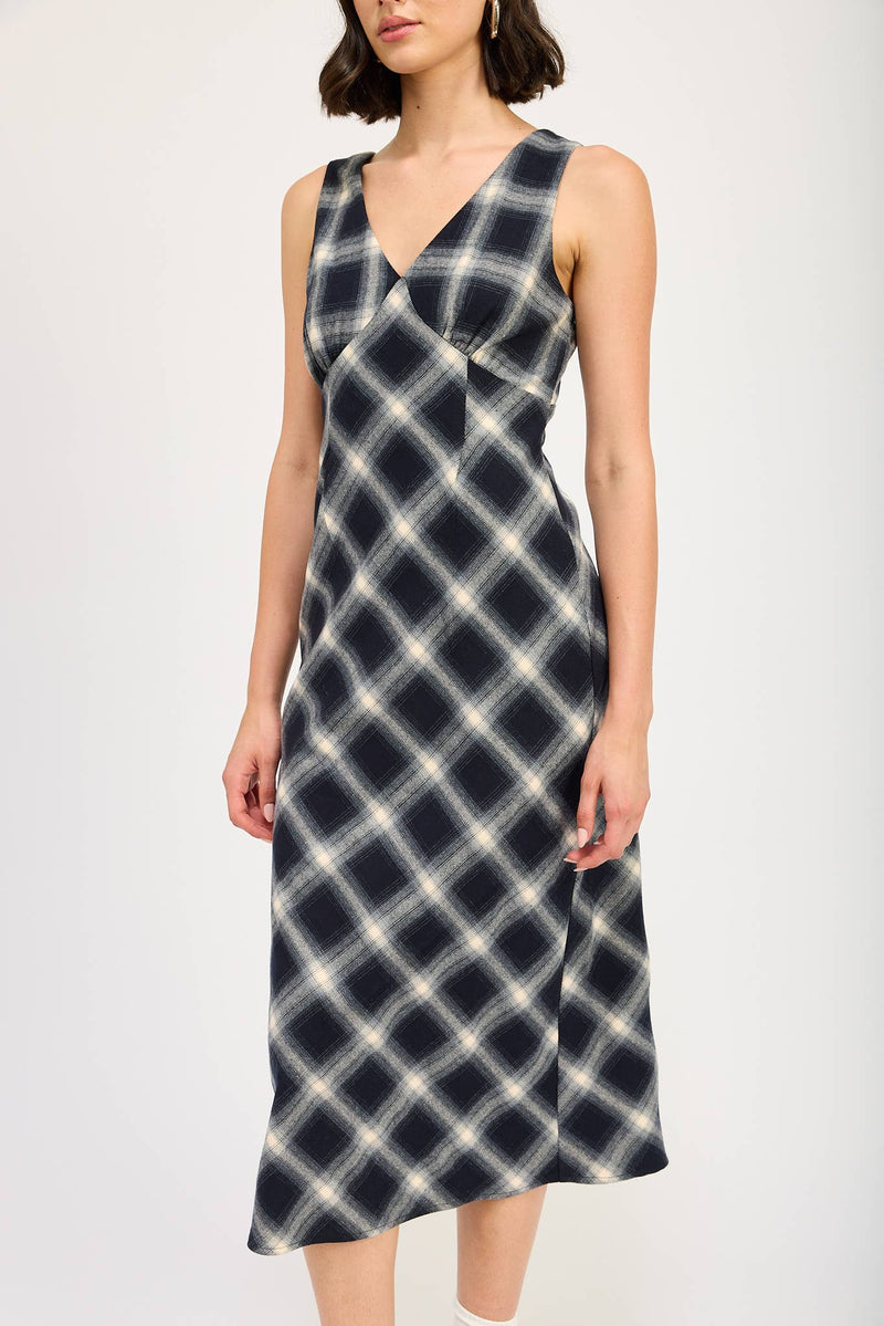 Navy Plaid Maxi Dress