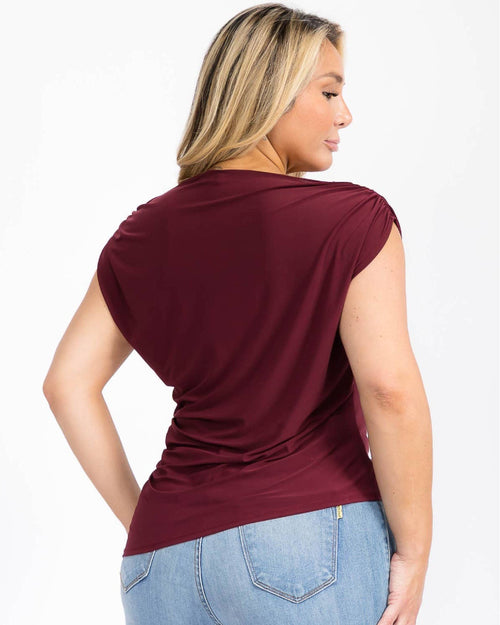 Plus Burgundy Off Shoulder Ruched Top