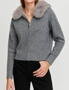 Faux Fur Zip Up Knit Cardigan
