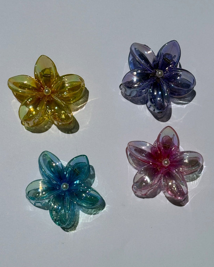 Transparent Plumeria Flower Claw Clips