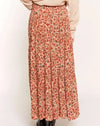 Apricot Floral Tiered Maxi Skirt