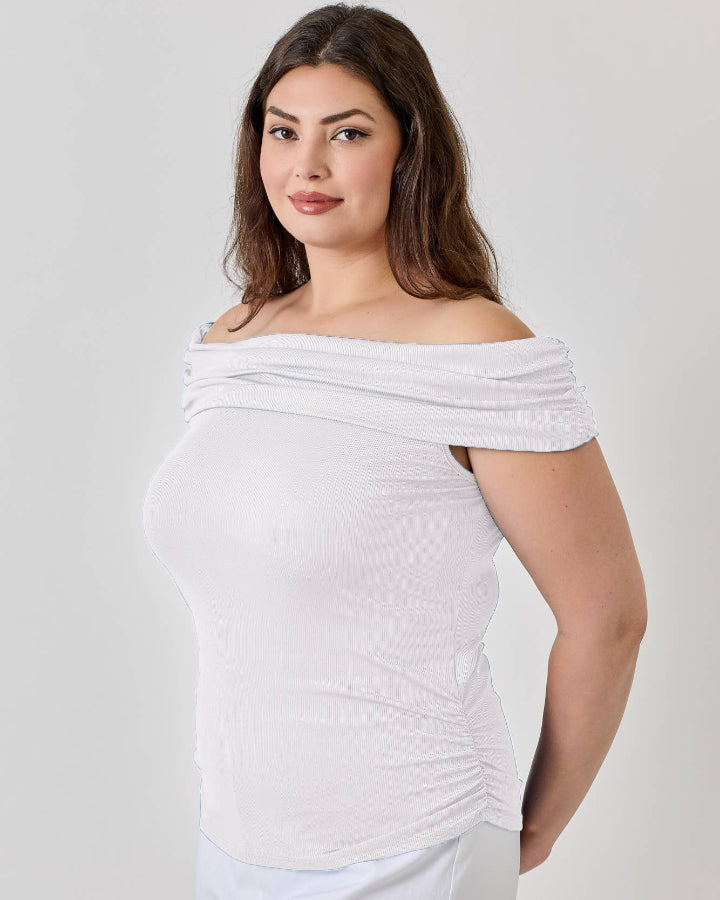 White Plus Size Off the Shoulder Ruched Top