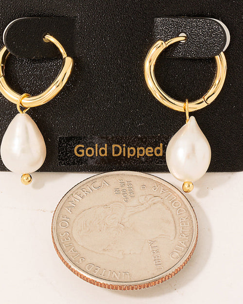 Gold Dipped Mini Pearl Teardrop Huggie Earrings