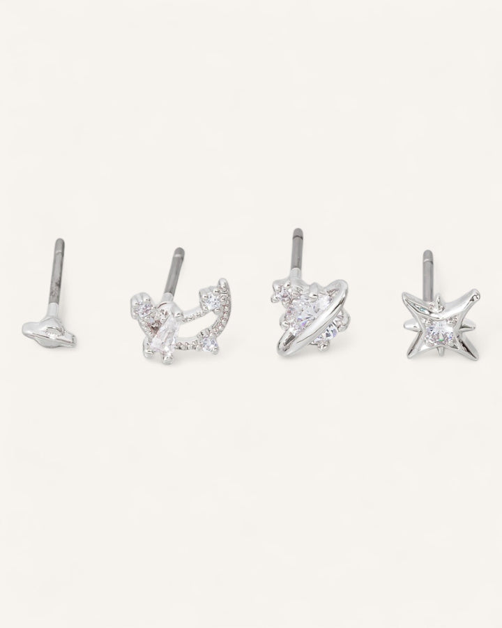 4Pc Space Theme Cz Stud Earrings Set