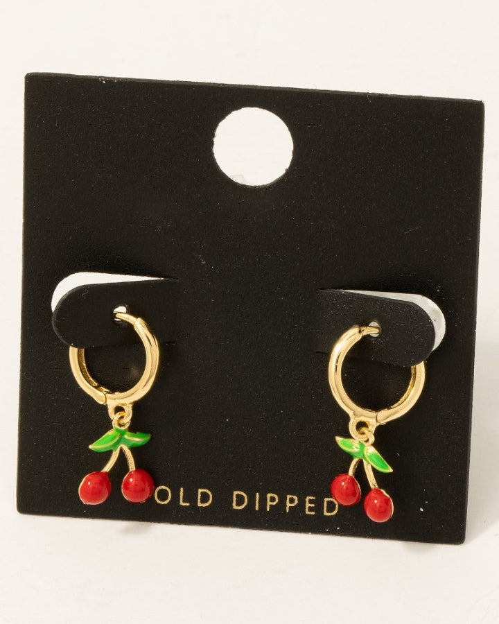 Gold Dipped Epoxy Cherry Charms Hoop Earrings