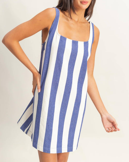 Blue Striped Woven Mini Dress