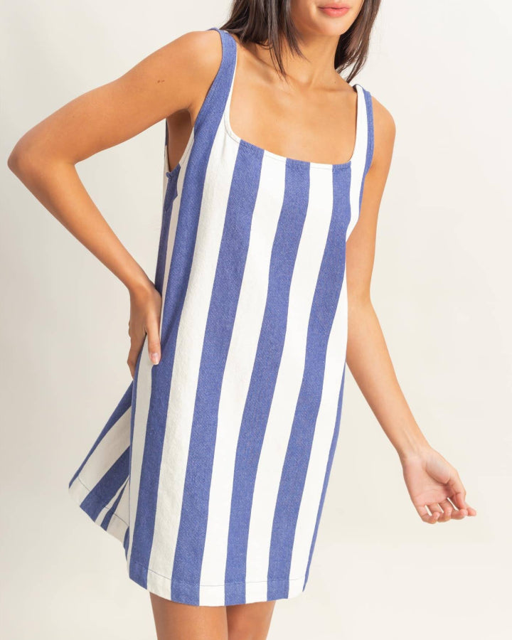 Blue Striped Woven Mini Dress