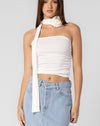 Angelica White Strapless Top with Rosette Scarf