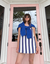 Blue Striped Woven Mini Dress