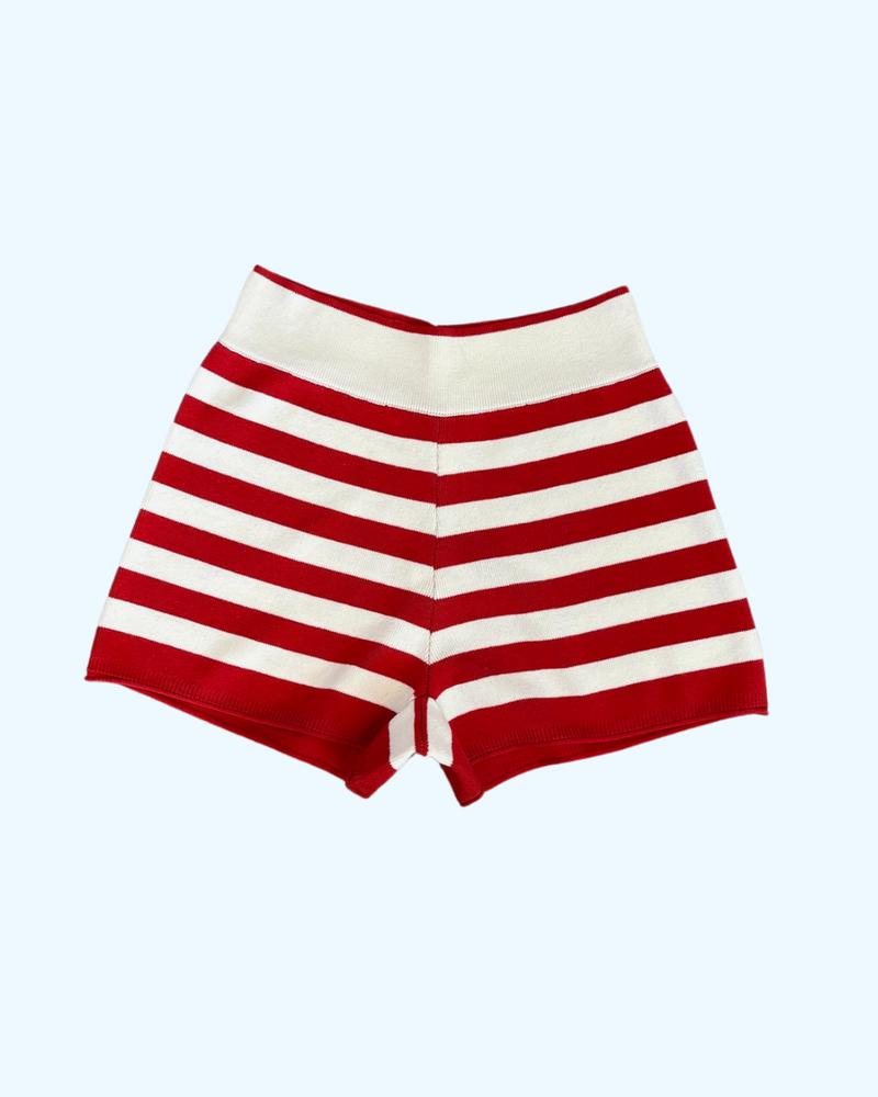 Red Striped Knitted Shorts
