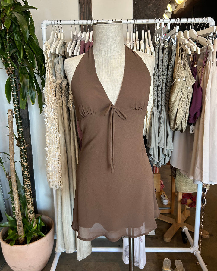 Brown Marlyn Mini Halter Dress Medium