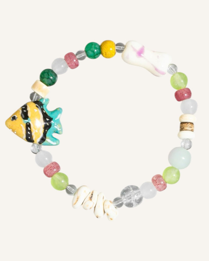 Ceramic Fish Gemstone Beaded Bracelet