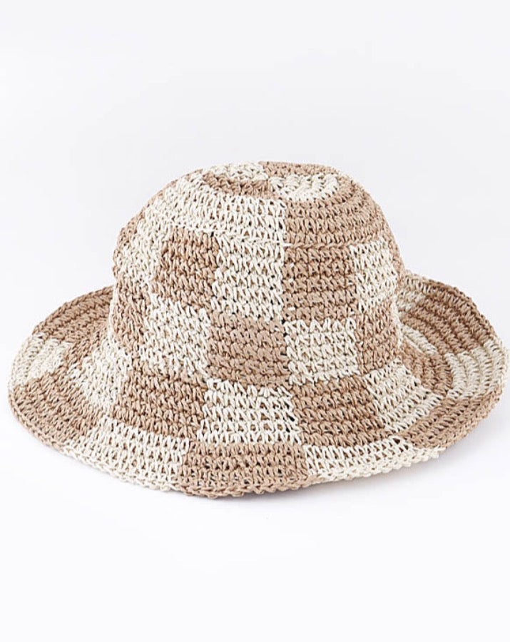 Straw Checkered Bucket Hat