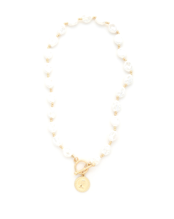 Coin Charm Pearl Necklace