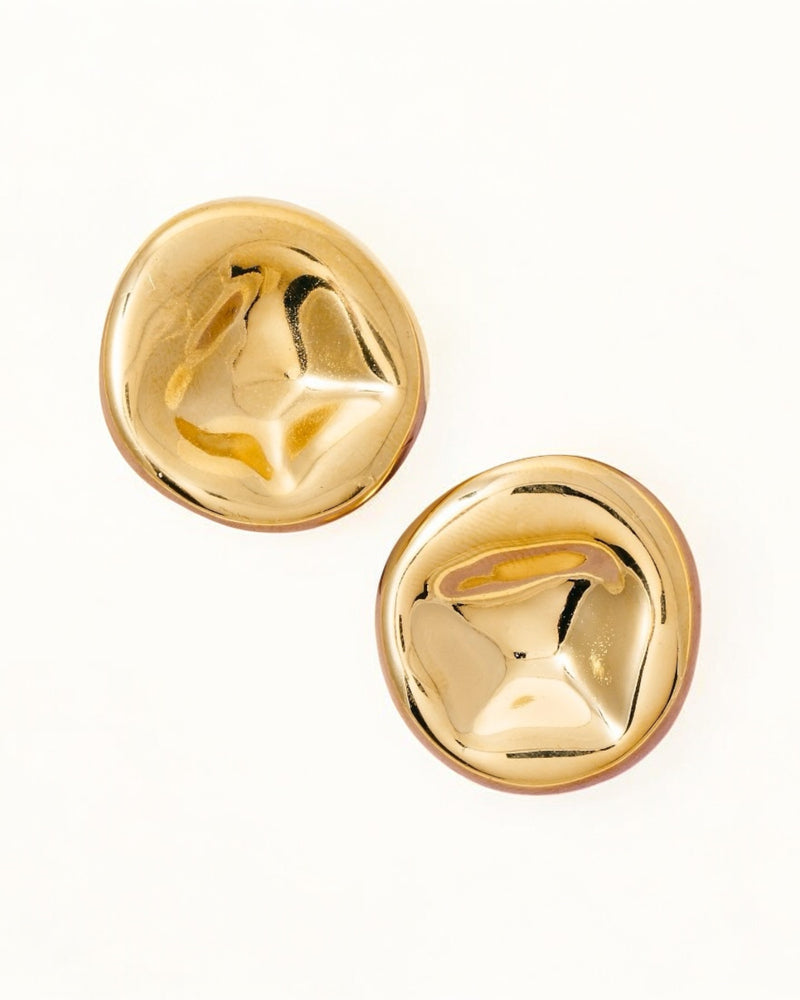 Gold Dipped Large Dented Disc Stud Earrings