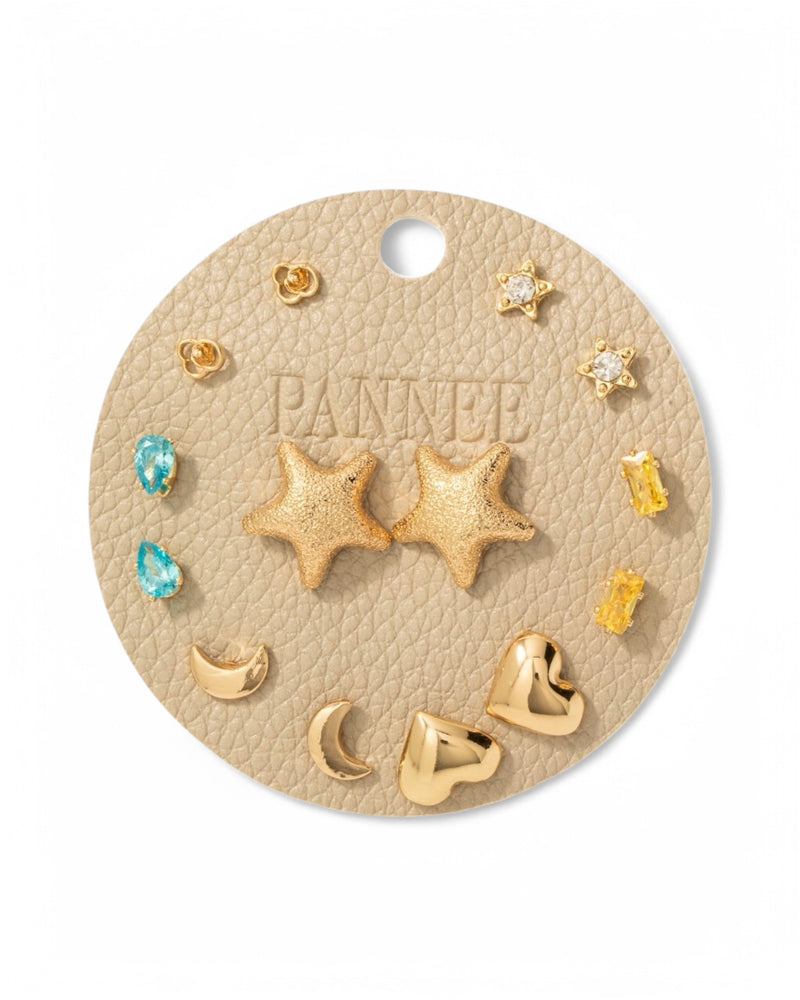 Assorted Metallic And Glass Stud Earrings Set