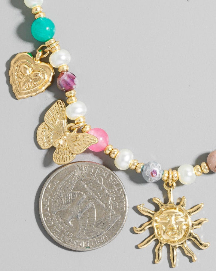 Glass Beaded Charm Necklace