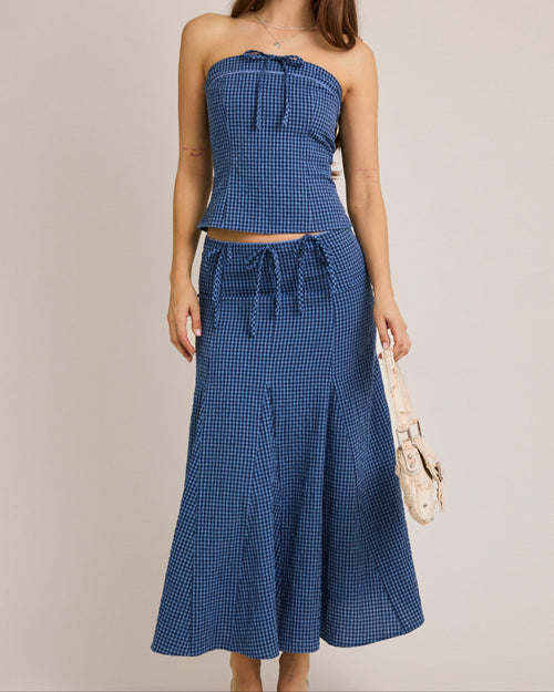 French Blue Gingham Midi Skirt