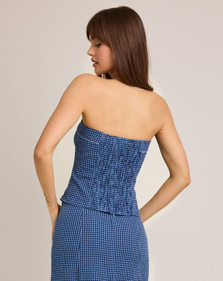 French Blue Gingham Strapless Bow Top And Then LB French Blue Gingham Strapless Bow Top And Then LB