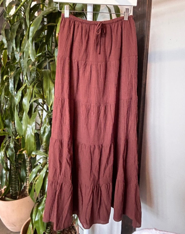 Chocolate Tiered Drawstring Maxi Skirt