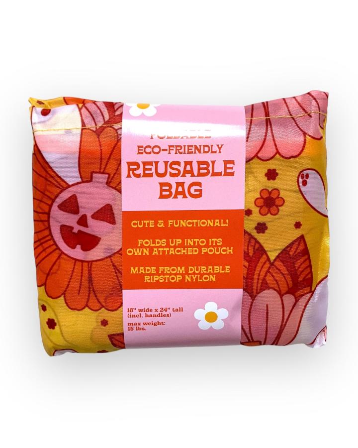 Spooky Retro Ghost Floral Reusable Tote