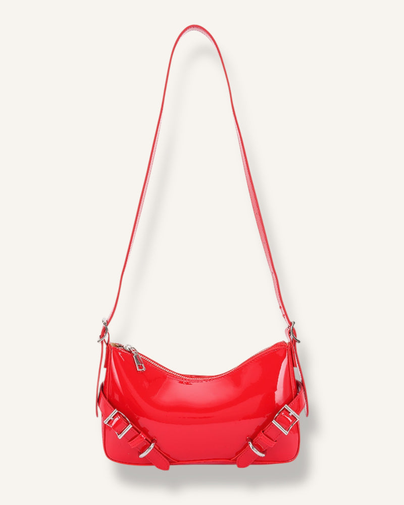 Red Patent Double Buckle Bag