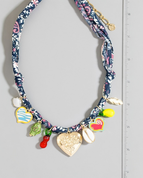 Heart Locket Mixed Charms Bandana Necklace