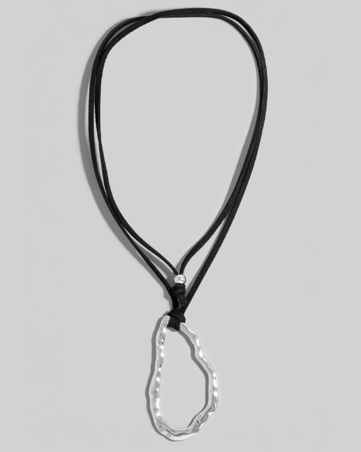 Hammered Warped Oval Faux Suede Cord Necklace