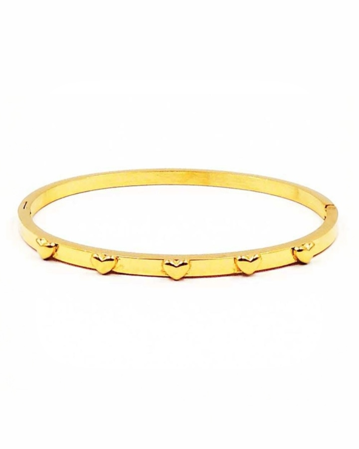 Gold Heart Bangle Bracelet