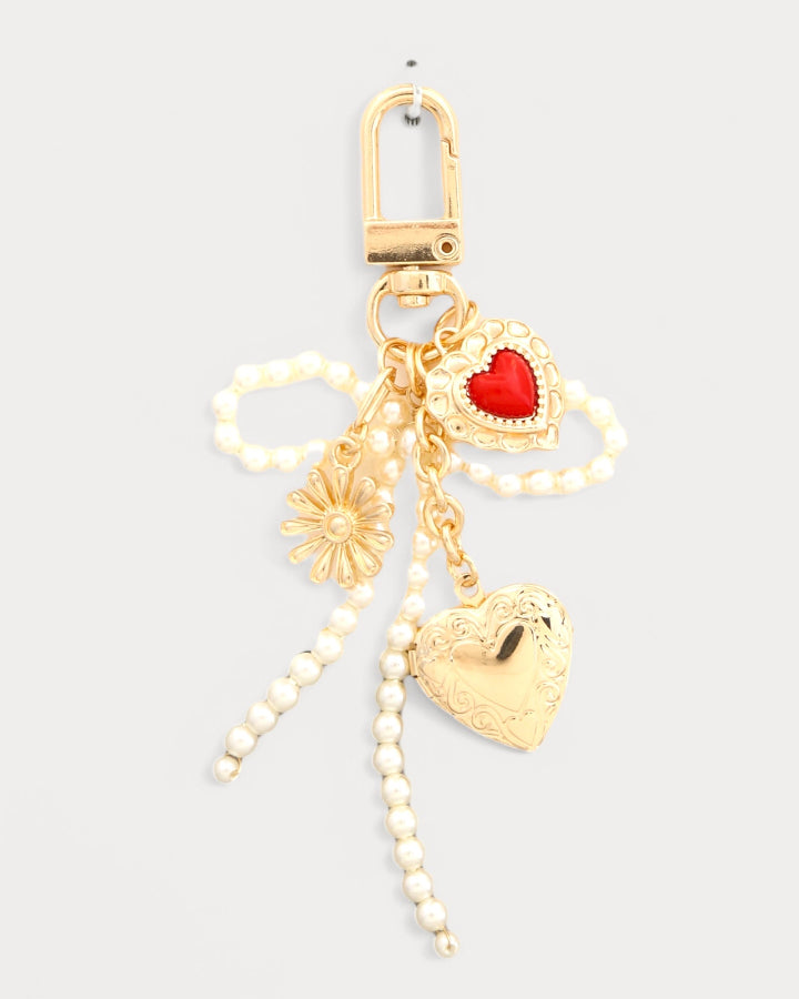 Pearl Bow Heart Locket Bag Charm