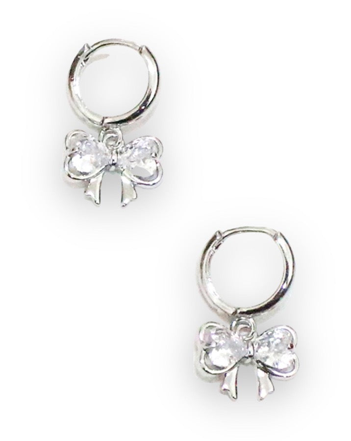 silver sparkle rhinestone bow huggies earrings long beach