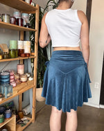 Vintage Teal Velvet Asymmetrical Midi Skirt