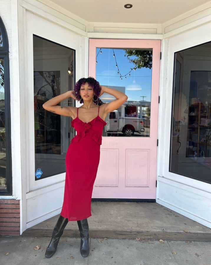 Red slip shop dress outfit