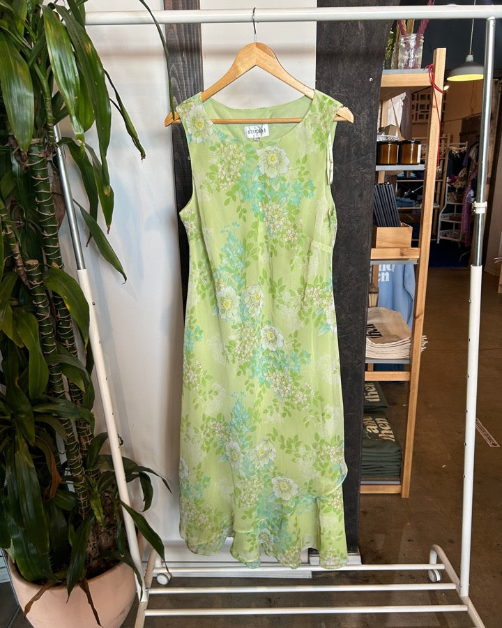 Vintage Lime Floral Maxi Dress