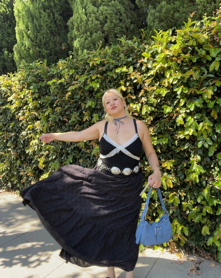 Black Cotton Eyelet Skirt