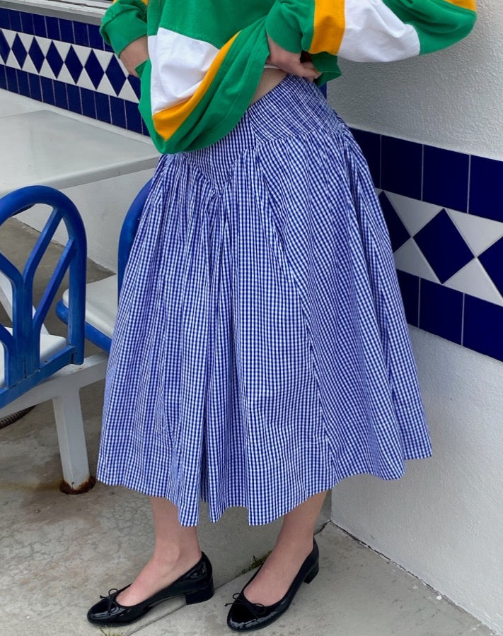 Drop Waist Blue Gingham Skirt