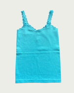 Aqua Blue Ribbed Seamless Lace Trim Tank Top