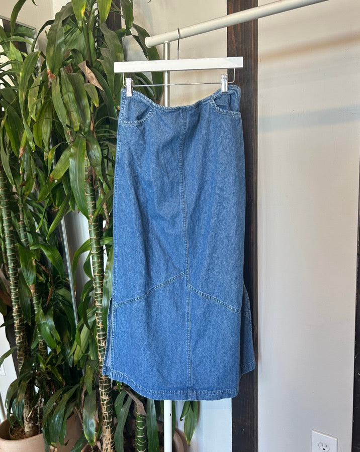 Vintage Denim Slit Maxi Skirt