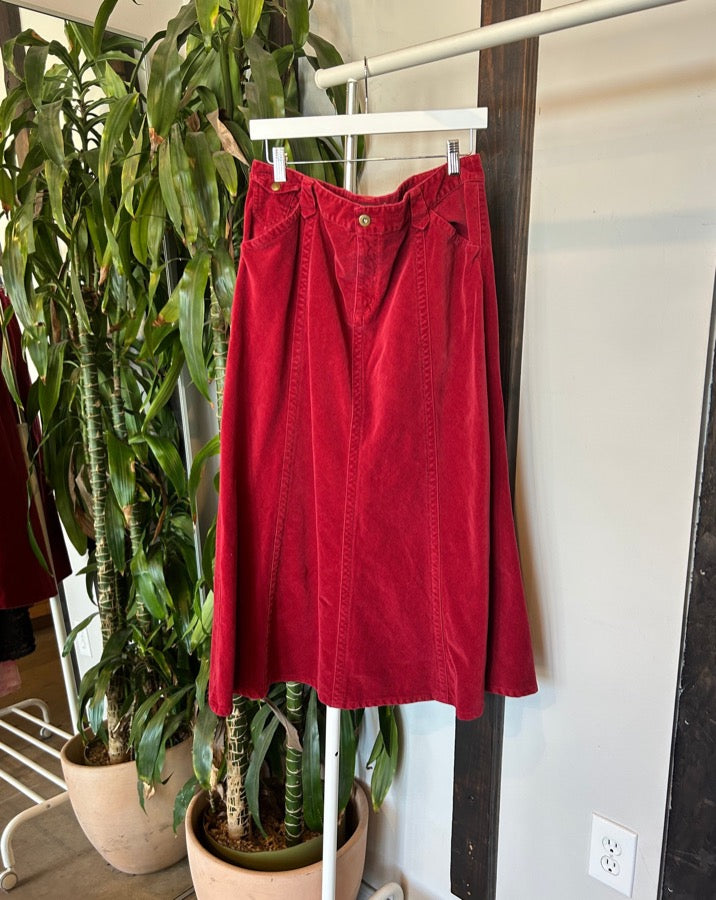 Vintage Red Corduroy Maxi Skirt