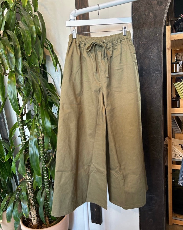 Wide Leg Drawstring Olive Pants