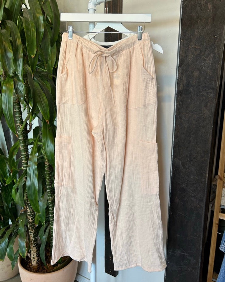 Pink Linen Cargo Pants