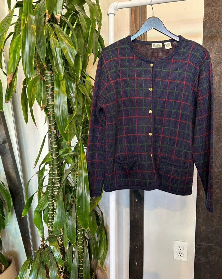 Vintage Navy Checkered Cardigan