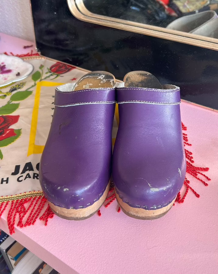 Leather Purple Clogs