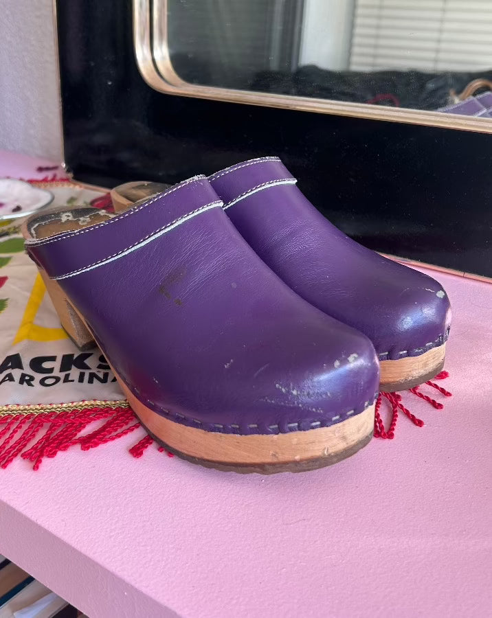 Leather Purple Clogs