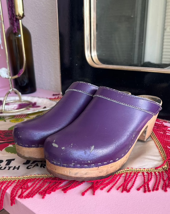 Leather Purple Clogs